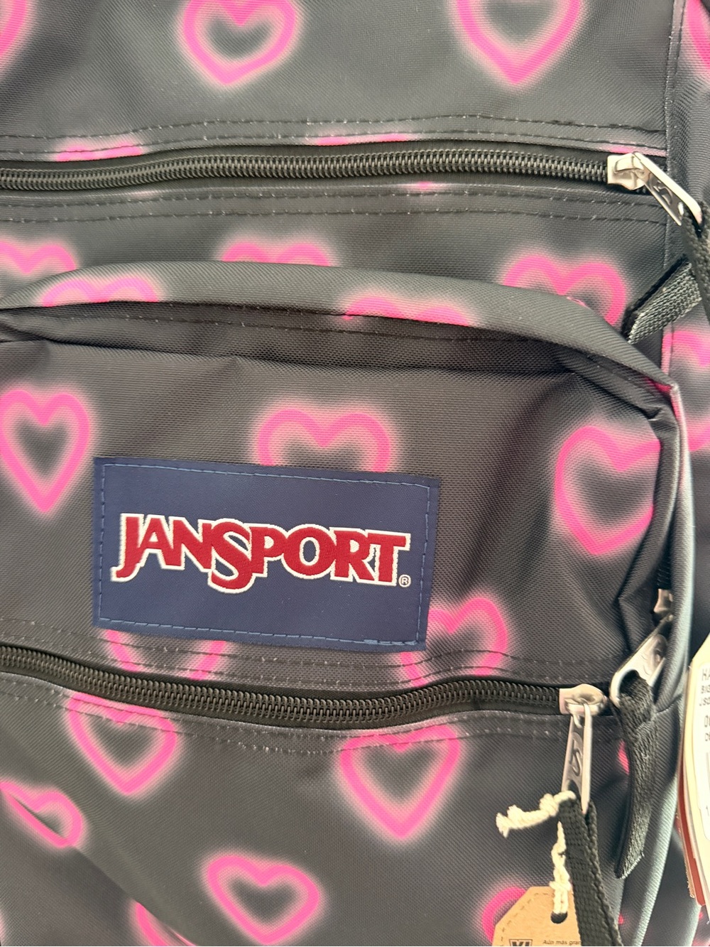 Jansport Black Backpack with Pink Heart Print - Picture 3 of 4